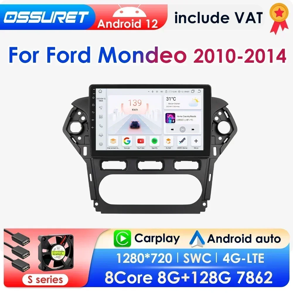 8g 128g android 12 autoradio für ford mondeo 4 mk4-drahtloses carplay android auto no 2 din 2din dvd octa core
