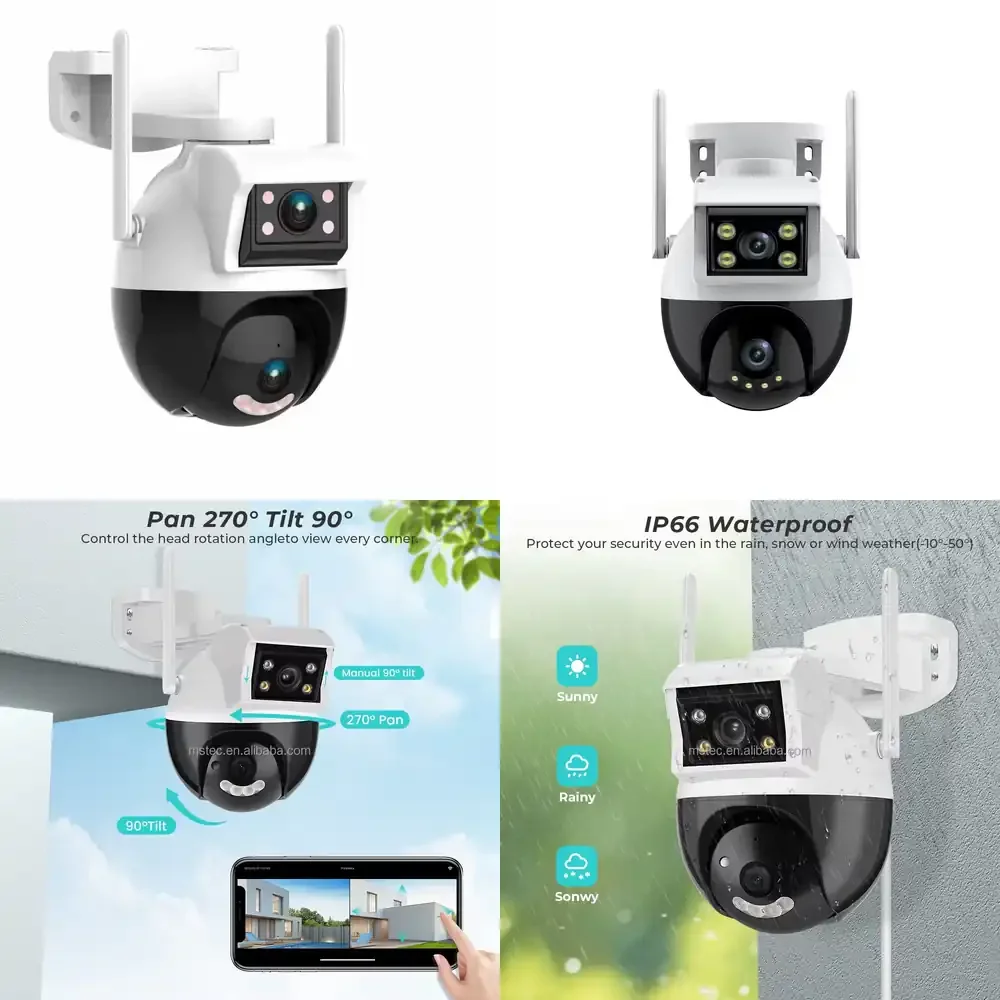 

Беспроводная PTZ-камера для наружного видеонаблюдения с обнаружением движения человека, широким углом обзора, ночным видением и двойным CMOS-сенсором