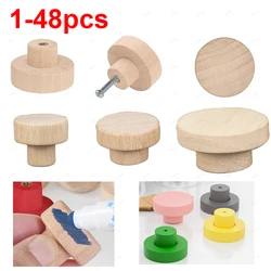 1-48pcs Wooden Handles Round Natural Solid Cabinet Drawer Knobs DIY Color Square Wood Wardrobe Cupboard Door Pulls