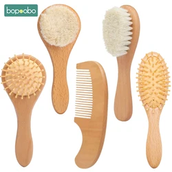 Bopoobo-cepillo de pelo de bebé de lana Natural pura, peine de madera de haya, juegos de cepillos de masaje para el cuidado de los niños, herramientas de aseo