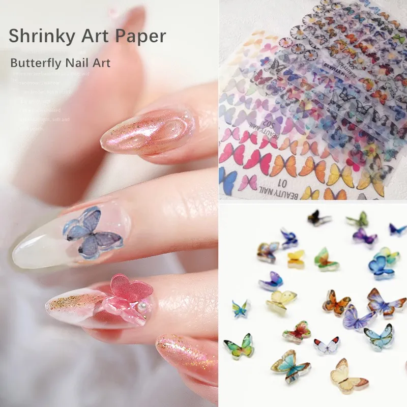 Tiny Cute Butterfly Heat Shrink Sheet Shrinkable Paper Sheet DIY Handmade Heat Shrinkable Sheet Nail Art Craft