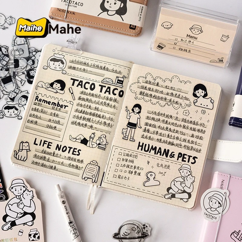 Magnetic Button Notebook With Illustrated Color Pages  Lined Notebook  Magnetic Button Cartoon Diary  Simple And Stylish Handwri