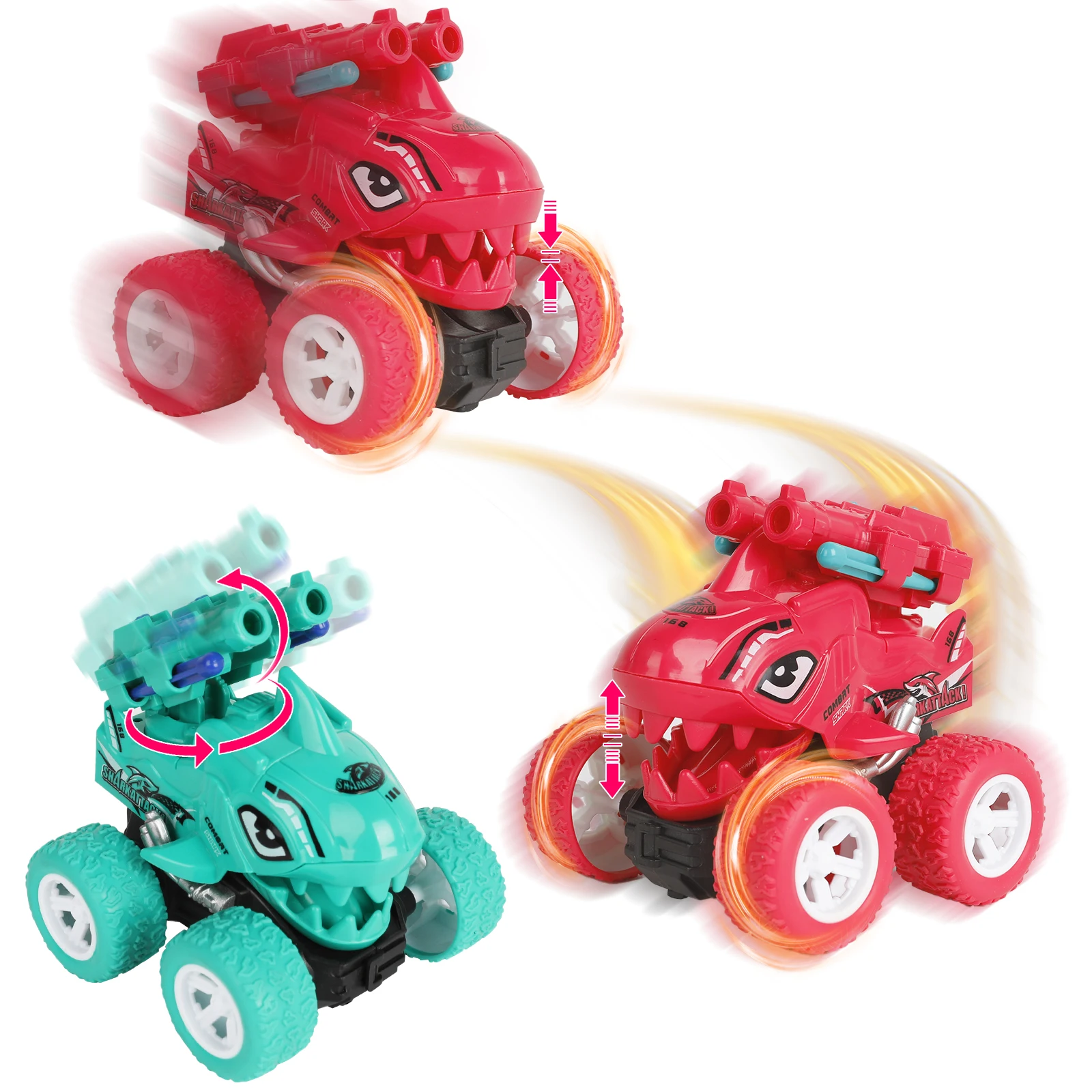 Veículo fricção alimentado carro brinquedos para crianças, caminhão monstruoso, tubarão, puxar para trás, crianças brinquedo, meninos, meninas, 1-6 anos, 3pcs