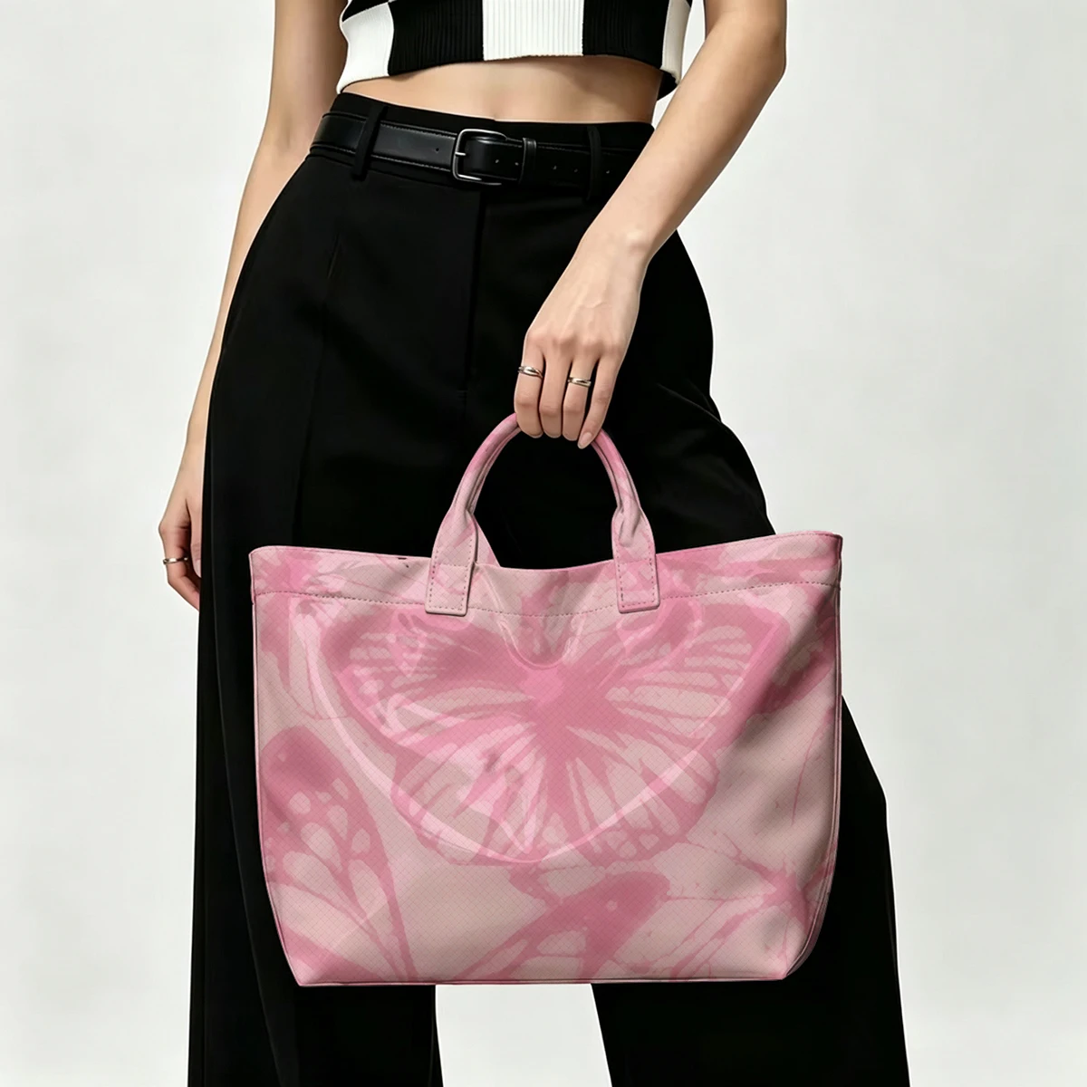 Pink Butterfly Dancing PVC Tote Bag Waterproof Transparent Jelly Bag Beach Bag Tote Pouch Bow Handbags Storage Bag