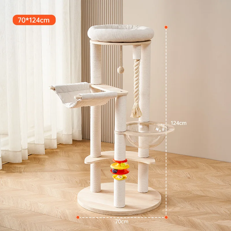 Modern Luxury Cat Tower Sustainable Wooden Cat Scratcher with Space Capsules & Sisal Grab Post for Indoor Climbing & Play