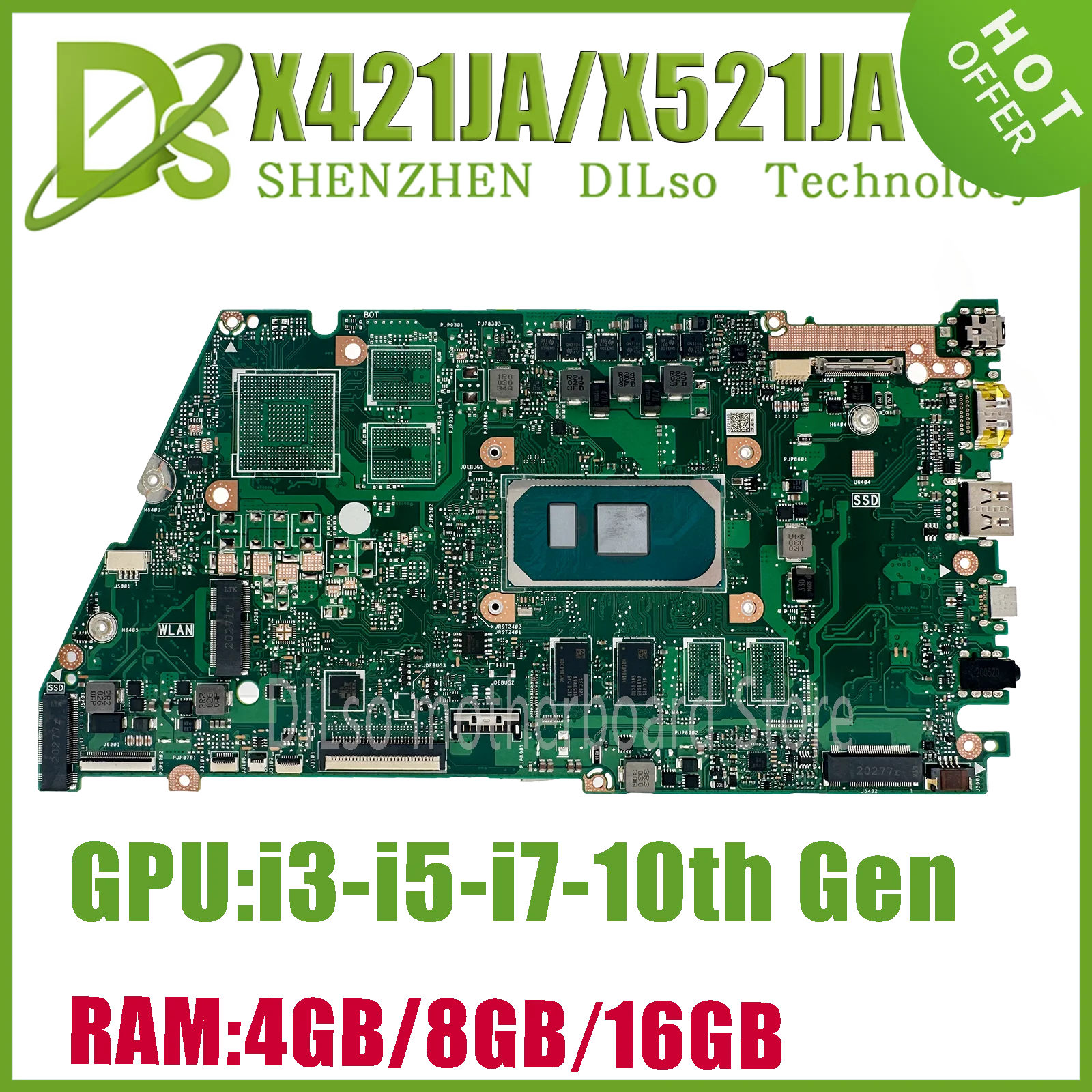 KEFU X421JA  Laptop Motherboard For ASUS X421JFY X421JPY X421JQY X521JA X521JQ S433J S533J S5600J V4050J Mainboard i3 i5 i7 10th