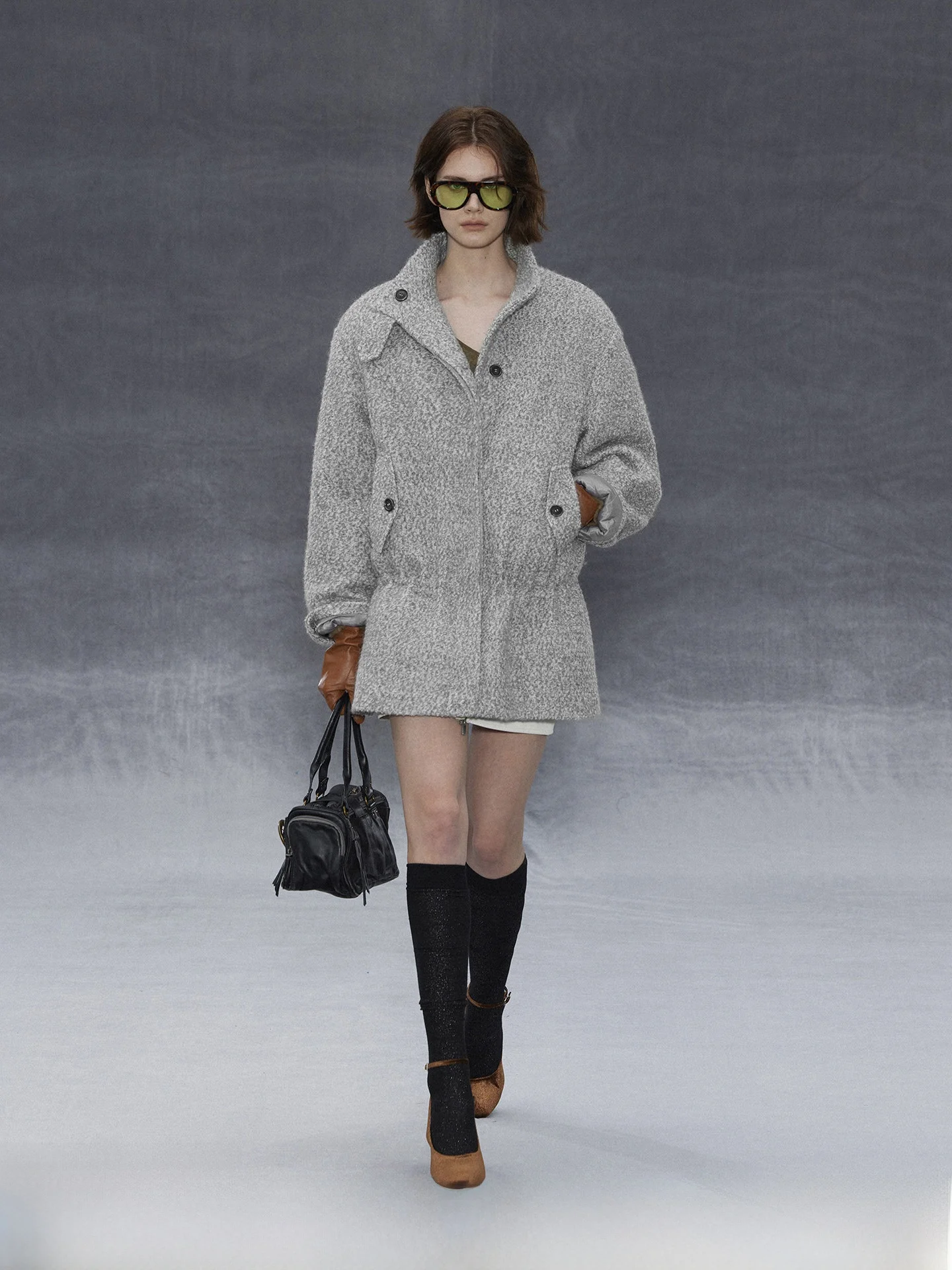 

Randpiee Retro Series Woolen Coat Stand Collar Dstring Waist Curly Wool Thiened Winter Outerwear for Young Women