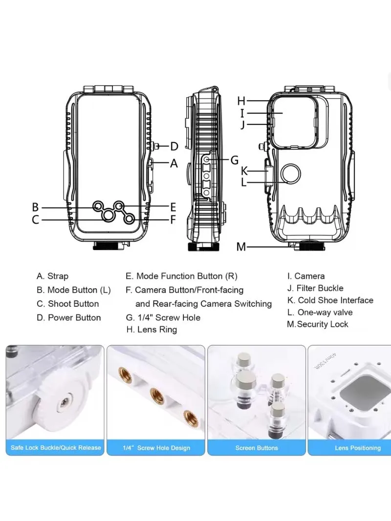 iPhone 16/15 Pro Max用40M防水ケース – 水中撮影用40M深度シール付きダイビング対応保護ハウジング