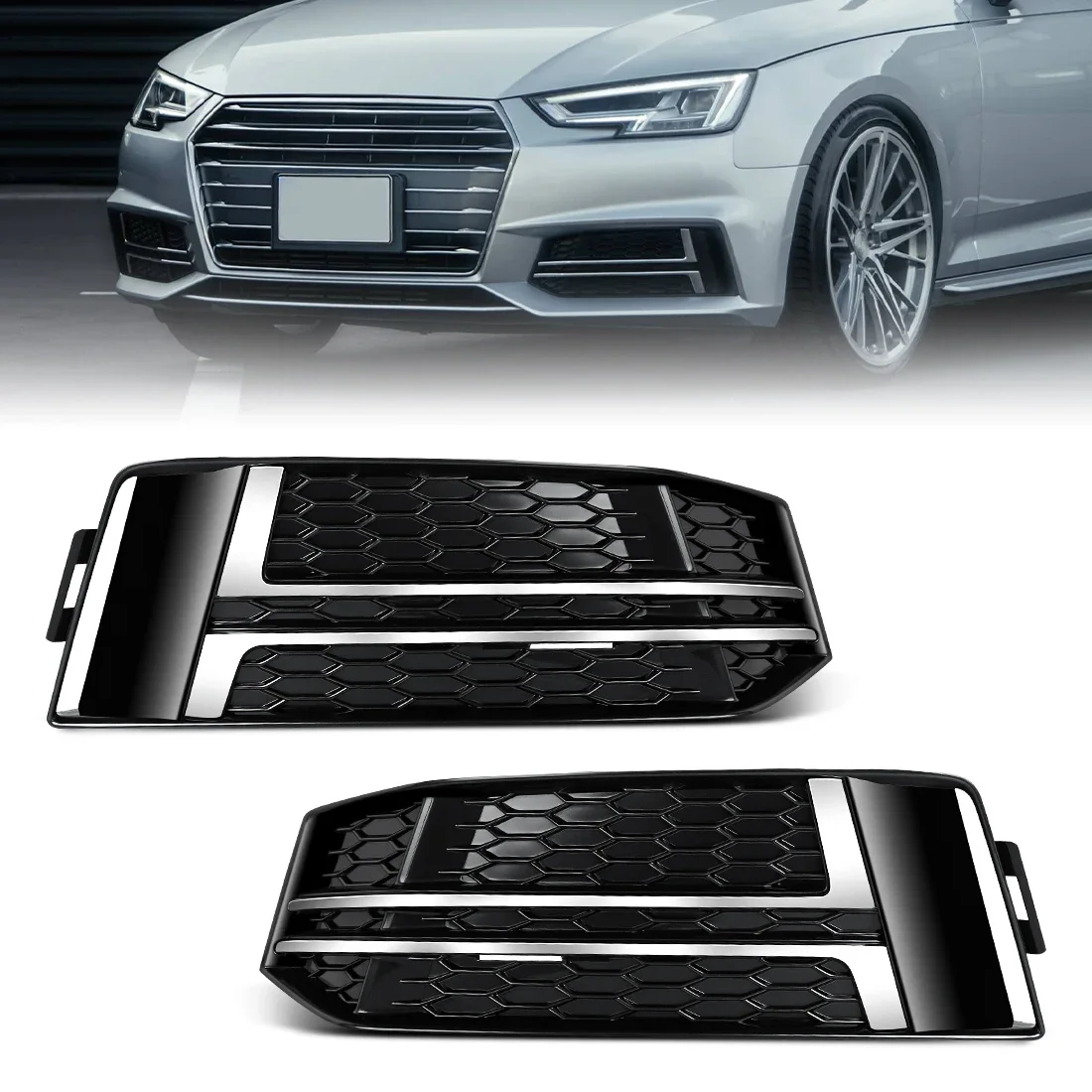 

Крышка переднего бампера автомобиля для Audi A4 B9 S-Line SLINE 2016 2017 2018, решетка противотуманной фары, хромированная накладка 8W0807681F 8W0807682F