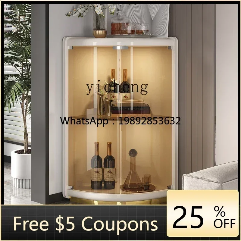 

H9- Cream Style Corner Wine Cabinet Light Luxury High-End Corner Storage Display Cabinet Made of Glass