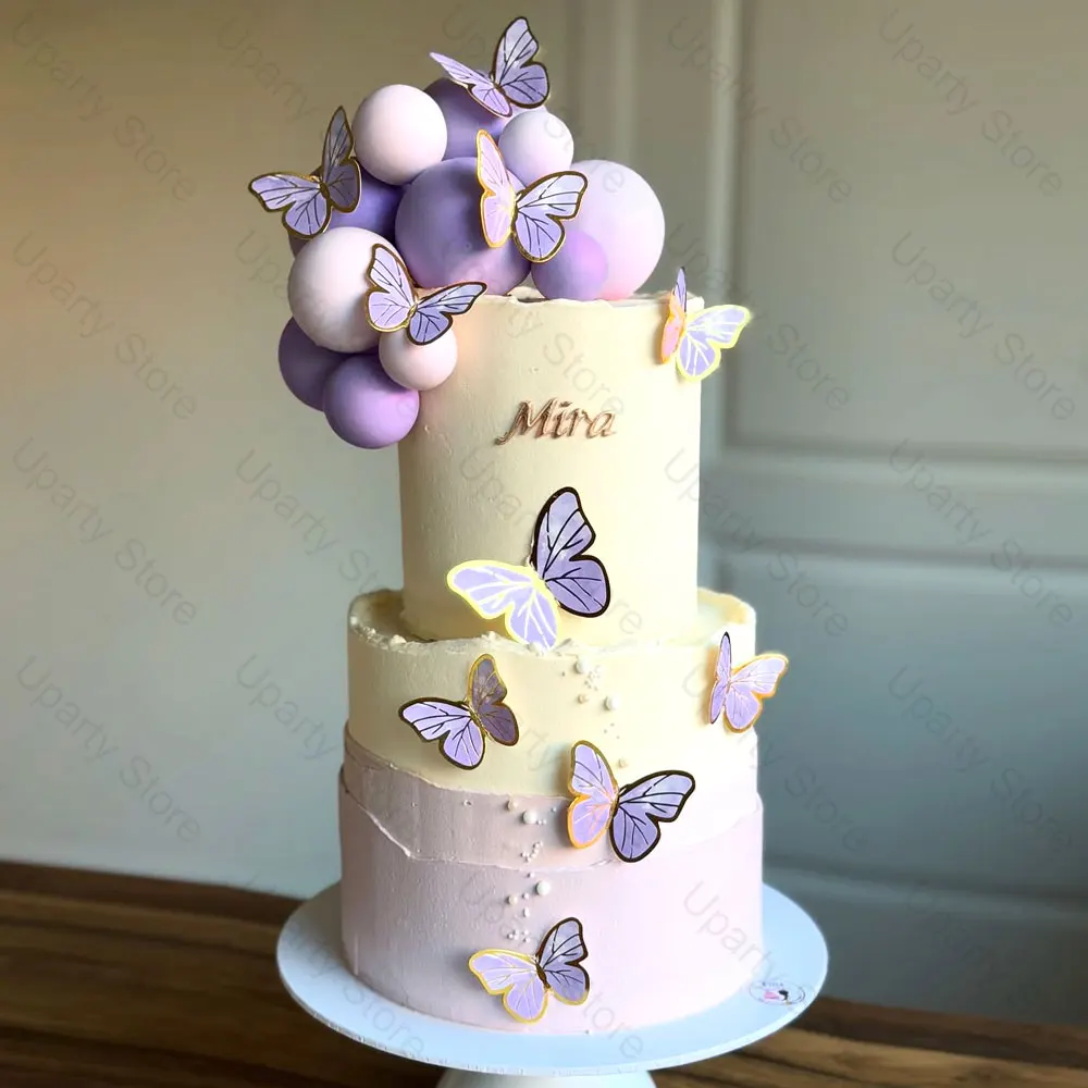 31 Stück lila Kugeln Kuchendeckel mit Schmetterlingen Lotus lila Schmetterling Kuchendeckel für Geburtstag, Hochzeitstorte, Dekorationen, Gastgeschenk – Detail 3