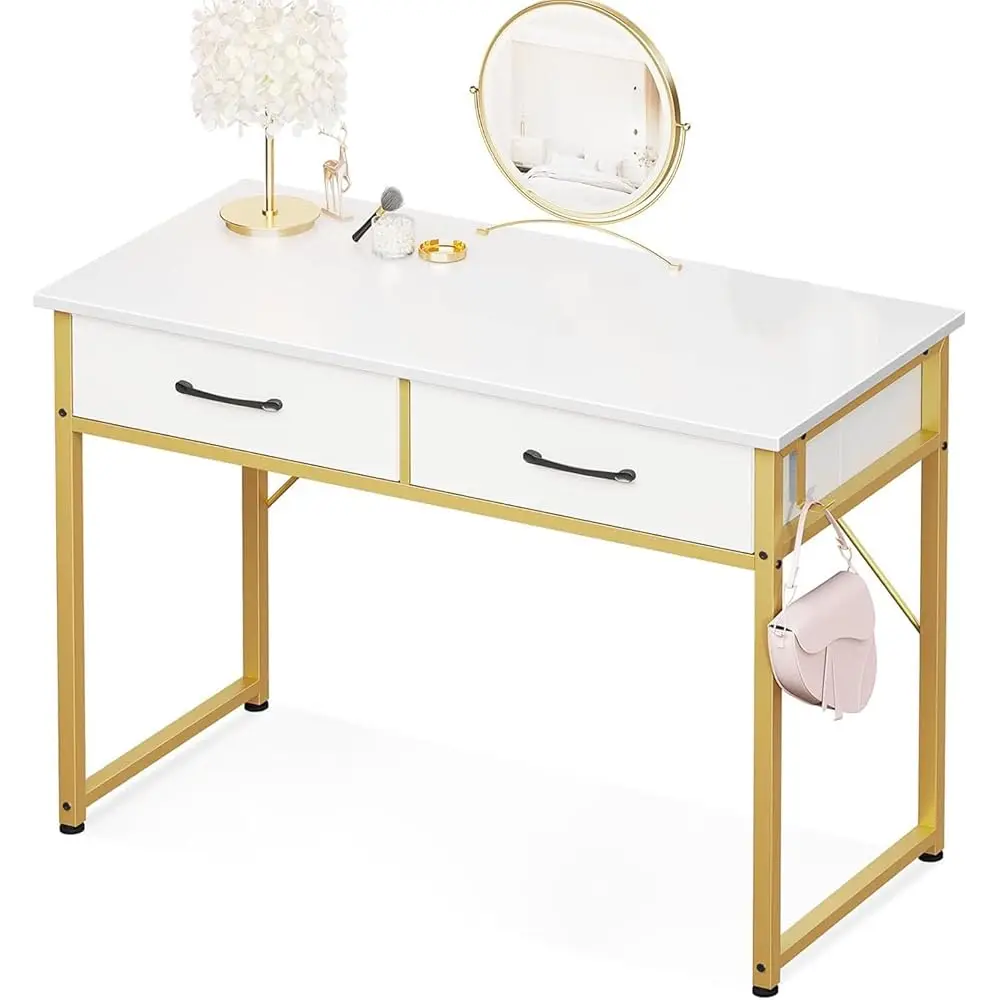 

40 H Small Dressing Vanity Desk With 2 Drawers & Headphone Hook, Makeup Vanity Desk For Bedroom Without Mirror,Modern