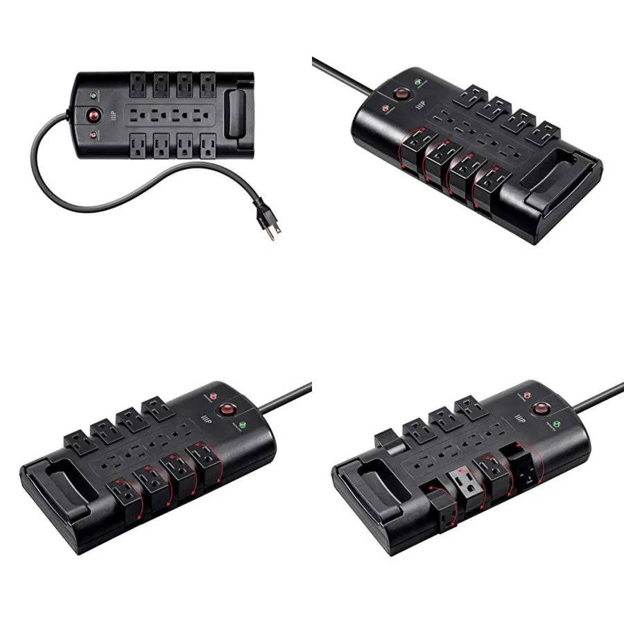 

Monoprice 12 Outlet Rotating Power Strip Surge Protector Block -10 Feet Heavy Duty Cord, UL Rated, 4320 Joules, 330 Volts Clamp