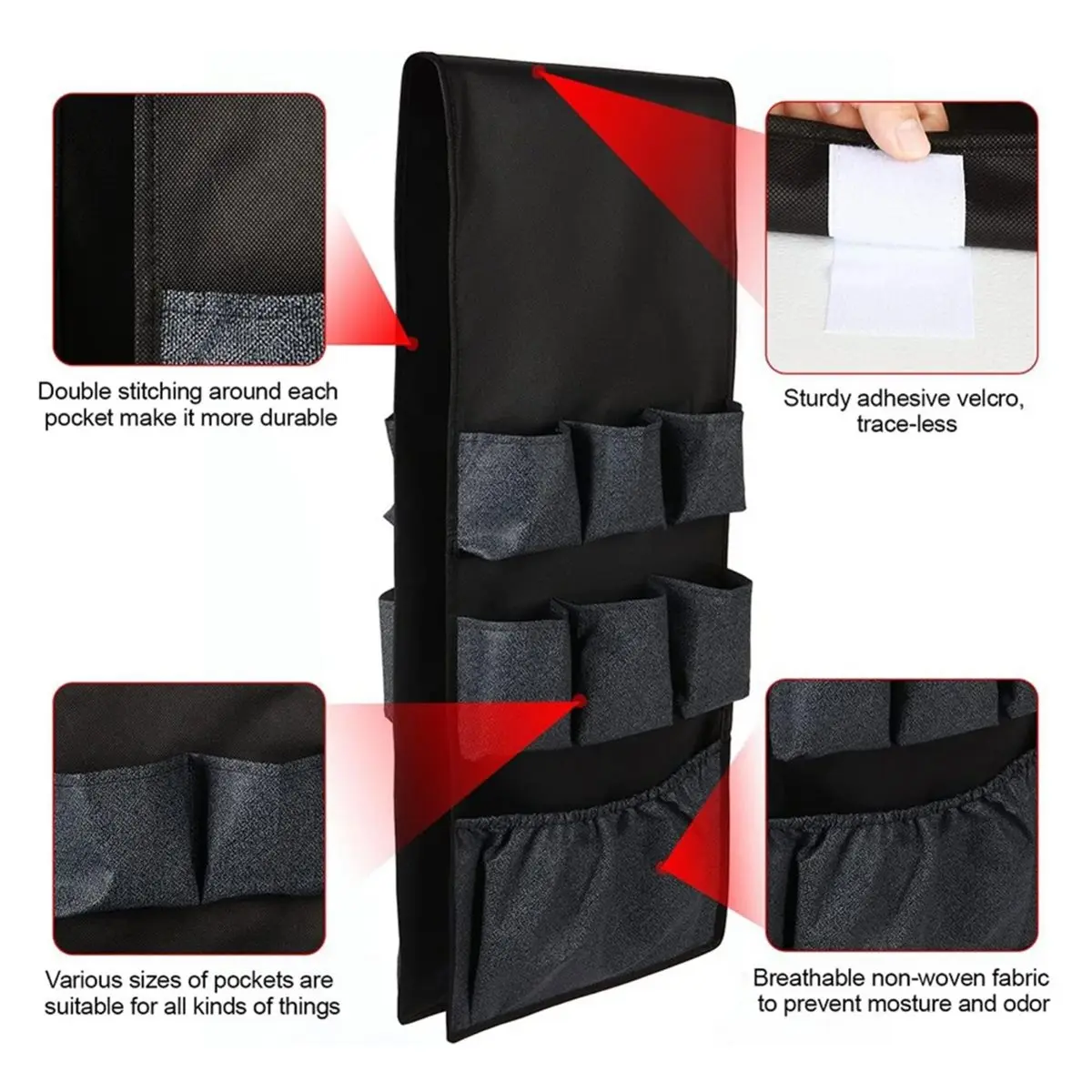 A1586K Mini Fridge Caddys Organizer Storage Bag, over the Fridge Storage Organizer with 15 Extra Large Fabric Pockets for Plate