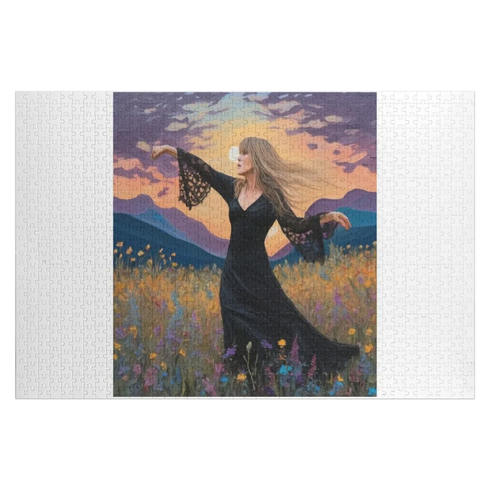 

Stevie Nicks Dancing in a Field of Wildflowers at Sunset Jigsaw Puzzle Toddler Toys Personalized Photo Gift Puzzle