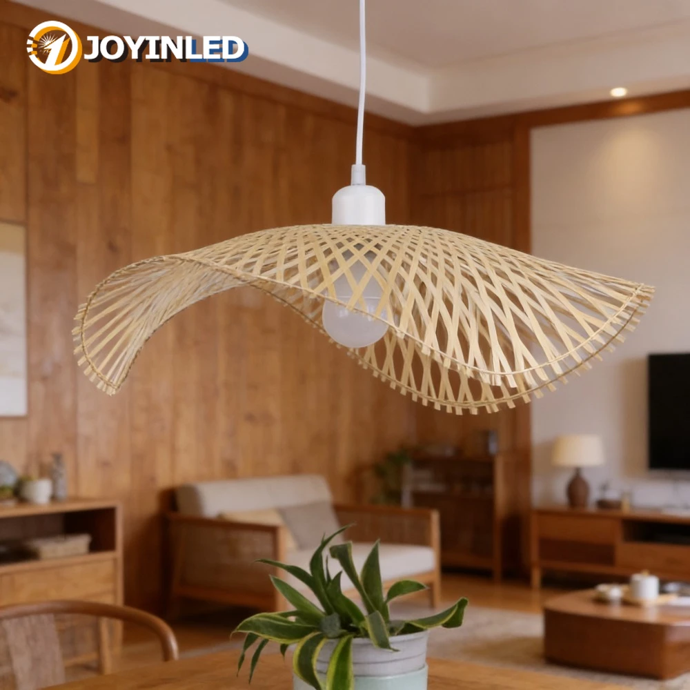 

JOYINLED Bamboo Pendant Ceiling Lamp Dia.35CM Rustic Style Hanging Chandelier Lighting Decor for Dining Room Vintage Restaurant