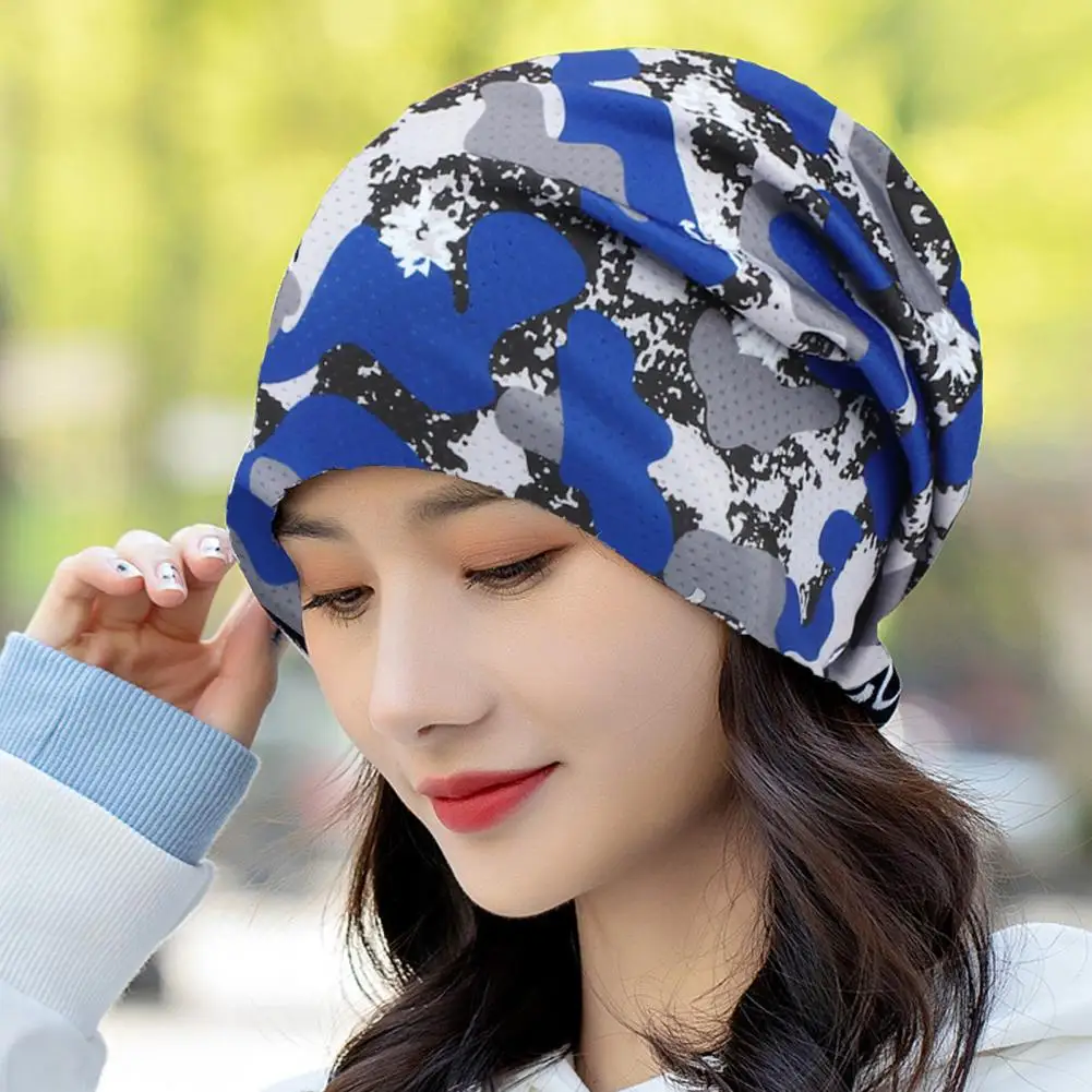 Unisex Hat Soft Ice Silk Cooling Cap Camouflage Print Beanie Anti-slip Quick Dry Women Men Summer Breathable Turban Hat