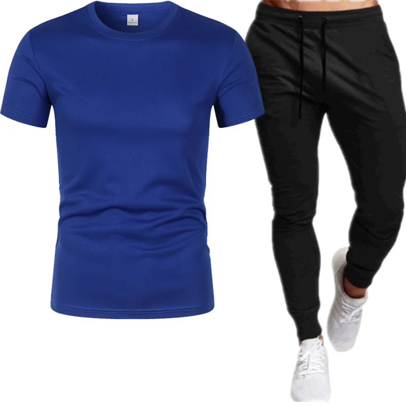 2025 Summer New Men Mesh T-shirt Sports Set Outdoor Leisure Breathable Training Short Sleeve Sports Pants Two Piece Set