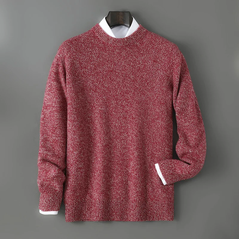 100% 순수 메리노 울 스웨터 남성용 라운드 넥 풀오버 탑 2025 가을/겨울 신상 얇은 단색 니트 스웨터 다용도 기본형