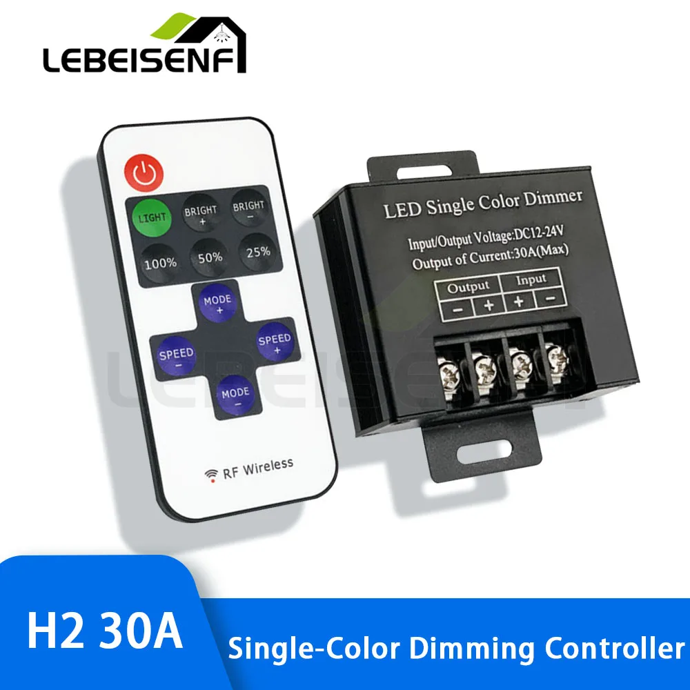 Wireless RF Mini Remote Control LED Strip Dimmer 30A High-Power Single-Color DC12V-24V 11-Key for Home Lighting