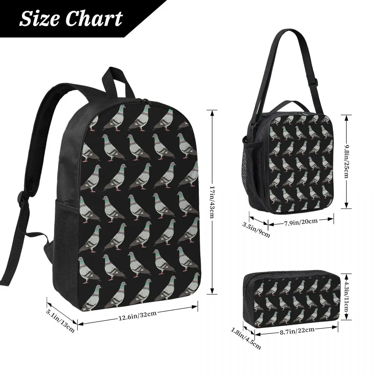 

Pigeon Walk Backpack Student Boys Girls BookBag School Bag Computer Shoulder Bags 3ps Insulated Lunch Bag Pencil Case