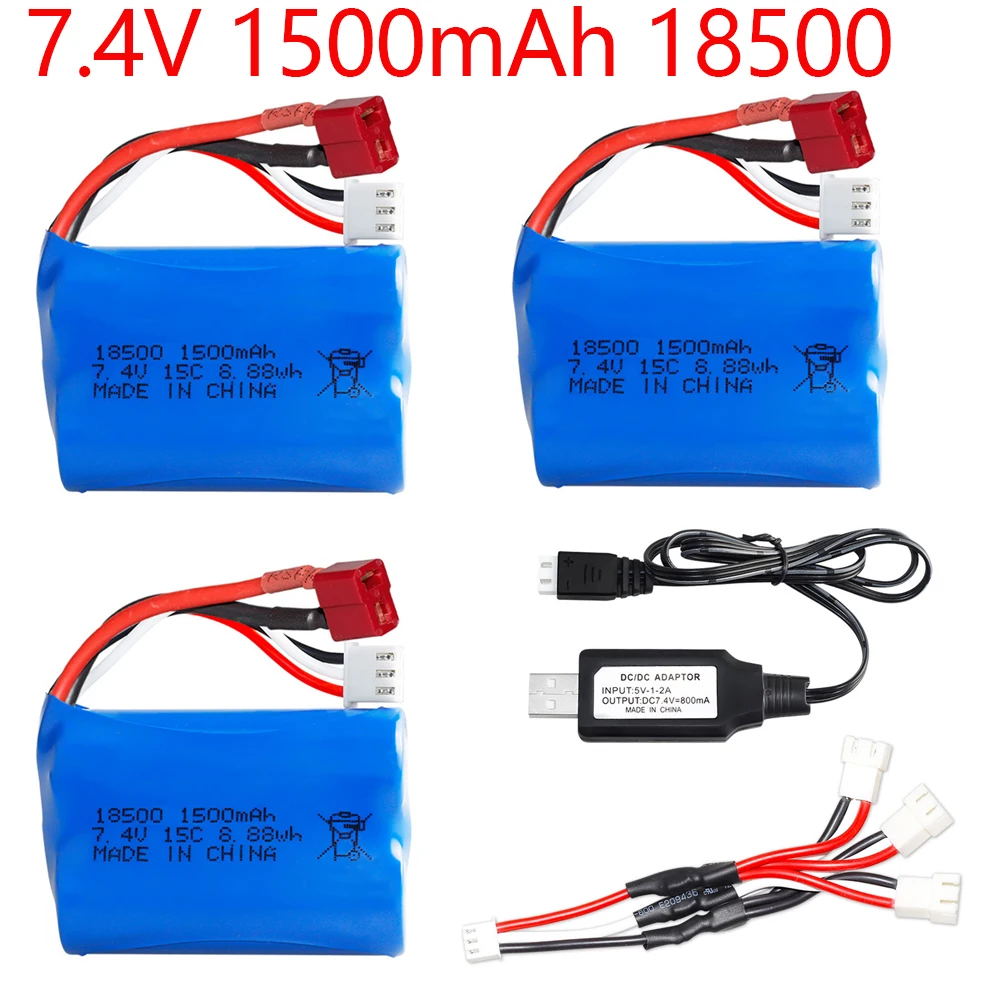 7.4V 1500mAh 18500 Li-ion battery with Charger for HBX 16889 16889A 16890 16890A SG1601 SG1602 1/16 4WD R/C trucks spare parts