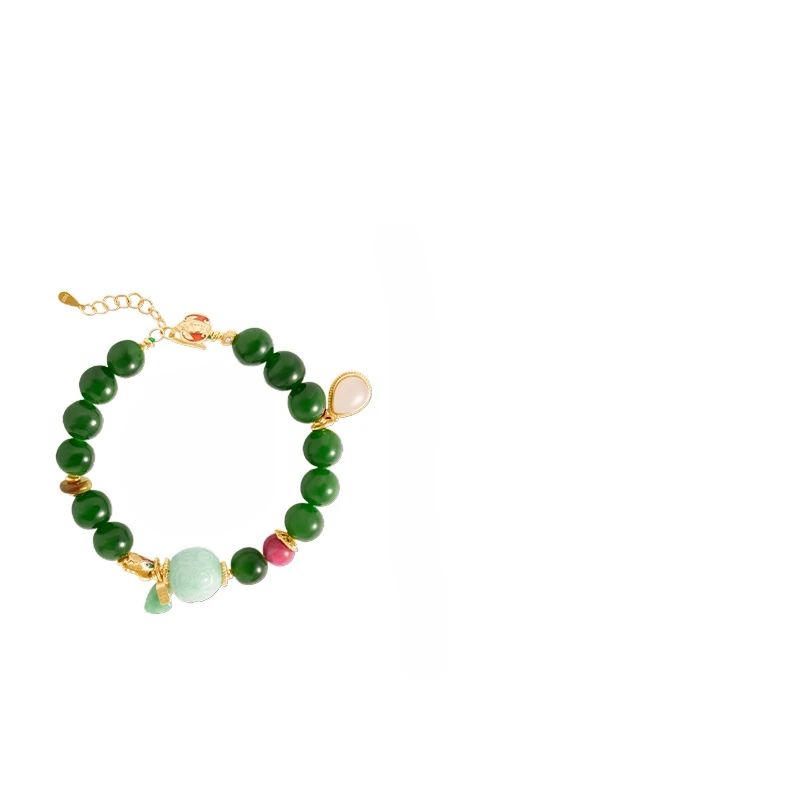 

Jasper Bracelet Ice Bottom Spinach Green Jade Round Bead Natural Jade Bracelet