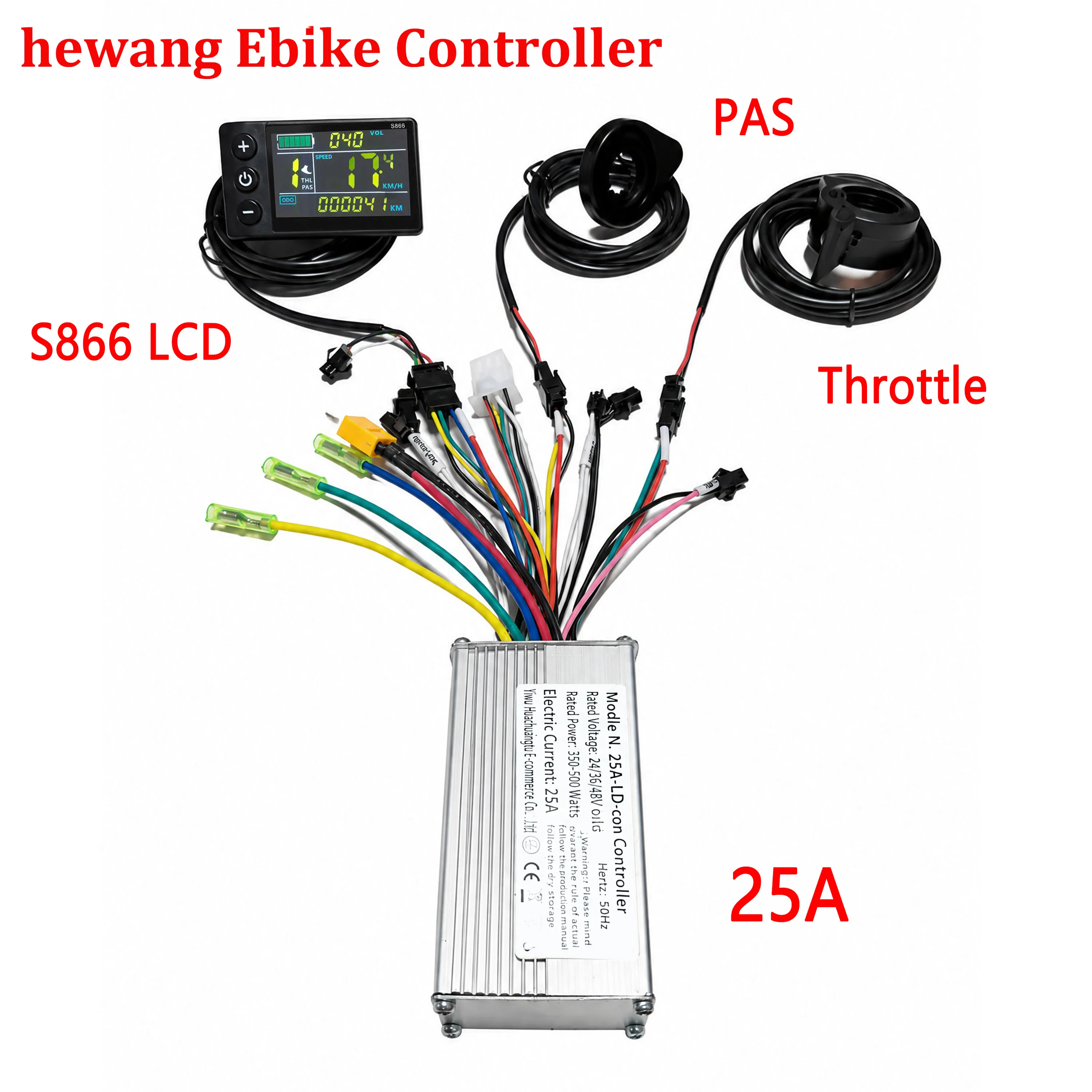 25A 24V/36V/48V Sine Wave Brushless Motor Controller 350W With S866 LCD Display PAS 12 Magnets Throttle Set for E-Scooter Repair