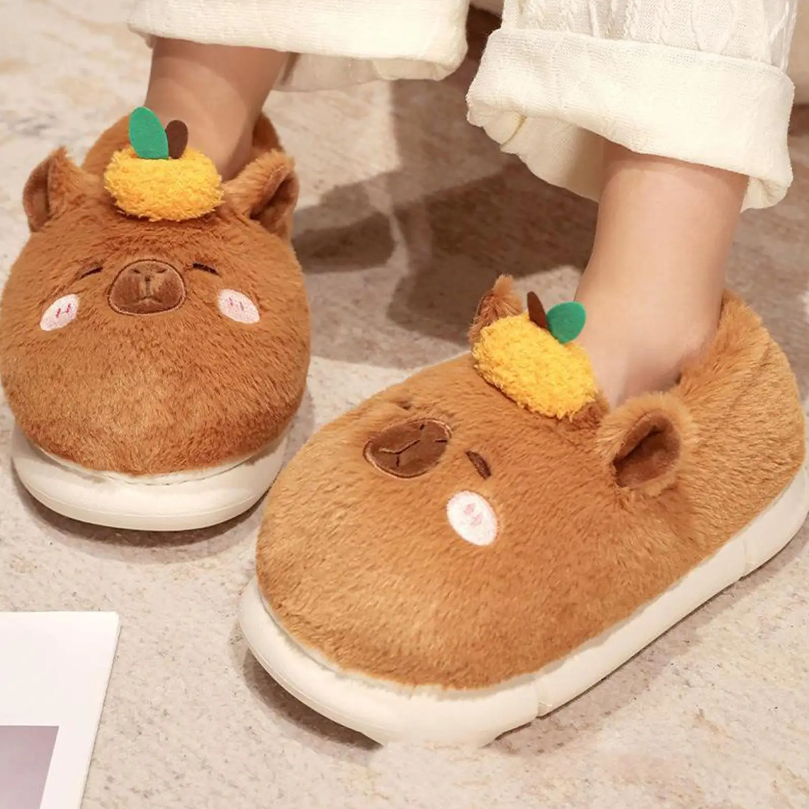 

Capybara Slippers Women House Cute Capybara Fuzzy Fluffy Shoes Capybara Accessories Winter Warm Cotton Indoor Furry Animal