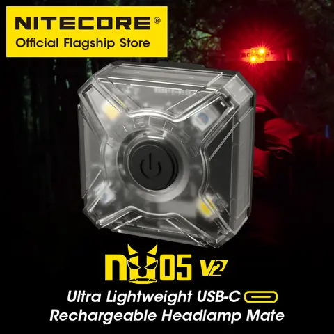 NITECORE 신호등 USB-C 충전식 헤드램프, 트레일 러닝 라이트, 멀티 광원, 라이딩 백팩, 강아지 산책, NU05 V2