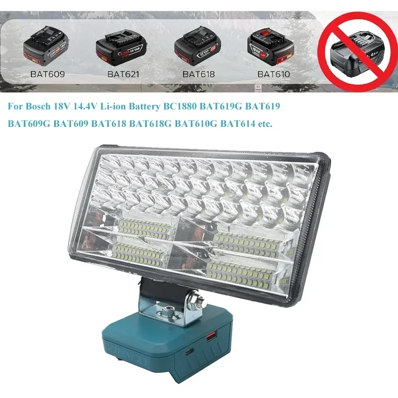 Imagem -04 - Luz de Trabalho Led Spotlight com Porta Usb Lâmpada Lanterna para Bosch Bat Bateria Li-ion Bat619 Bat609g Bat609 Bat618 Bat618g