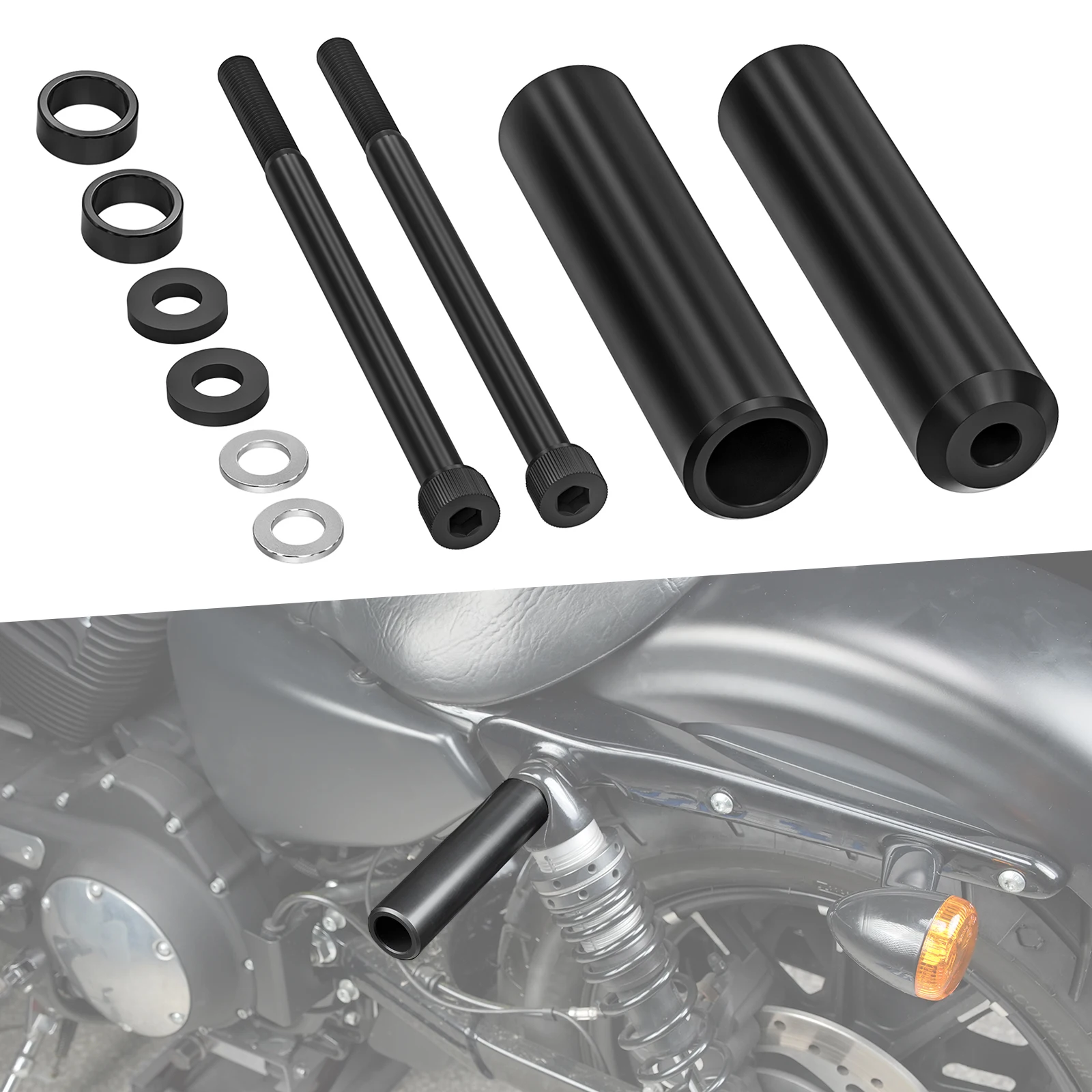 

For 2009-2014 Harley Iron 883 XL883N Rear Crash Bar 6.5" Shock Sliders for Iron 1200 2018-2021 72 XL1200V Seventy Two 2012-2017