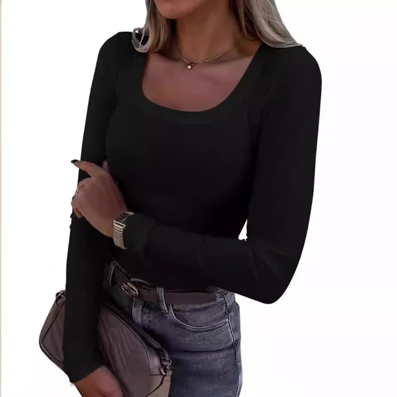 

Womens Long Sleeve Shirts Square Neck T-Shirts Tops Ribbed Knit Basic Teen Girls Crop Tops Fall Outfits Fashion Clothes 2025