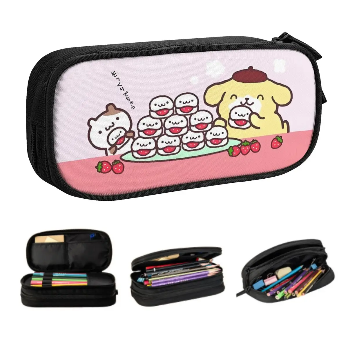 Estuche de lápices personalizado de Anime Sanrio Pompompurin Kawaii para niños y niñas, caja de lápices bonita de dibujos animados de almacenamiento grande, papelería para estudiantes