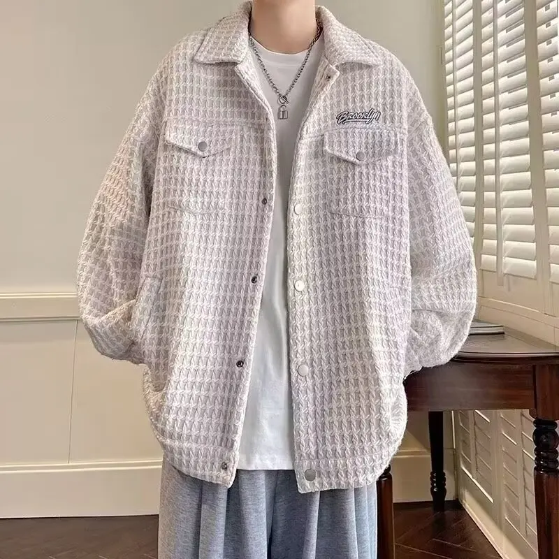 

Men's Tweed Jaet Spring Autumn Large Size Trendy Brand Hong Kong Sle Cheered Open Cardigan irt Jaet Loose Fit Youth...