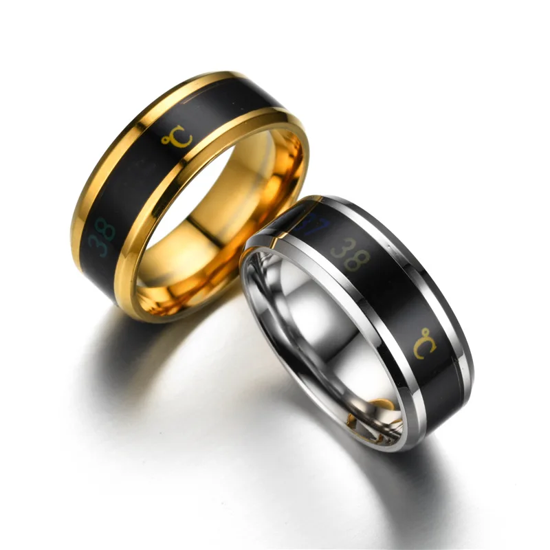 Smart Sensor Body Temperature Ring Stainless Steel Classic Wedding Couple Waterproof Temperature Ring Jewelry Gift Free Shipping