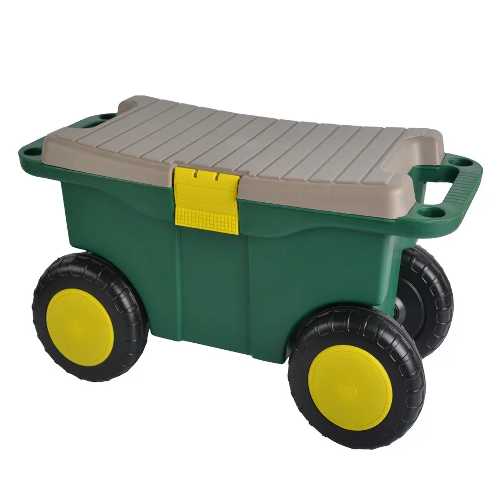 Plastic Storage Box, Garden Tool Cart, 20 nch with Wheels, Green, Large Capacity, Suitable for Home and Outdoor Use