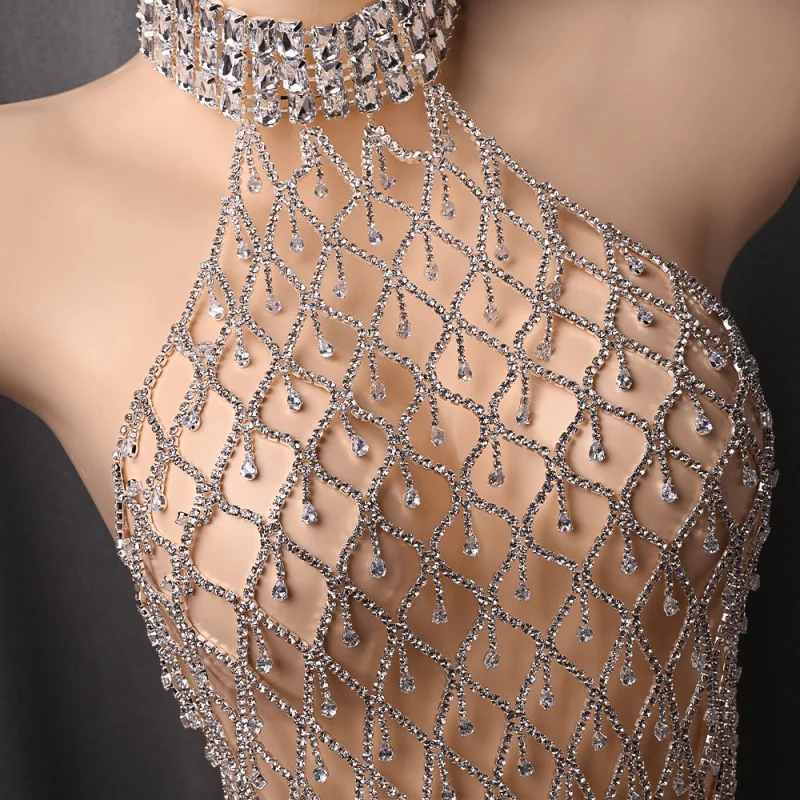 

Women Body Chest Chain Sexy Totally Bikini Water Drop Grid Chest chain Nightclub Birthday Party Dance Beach