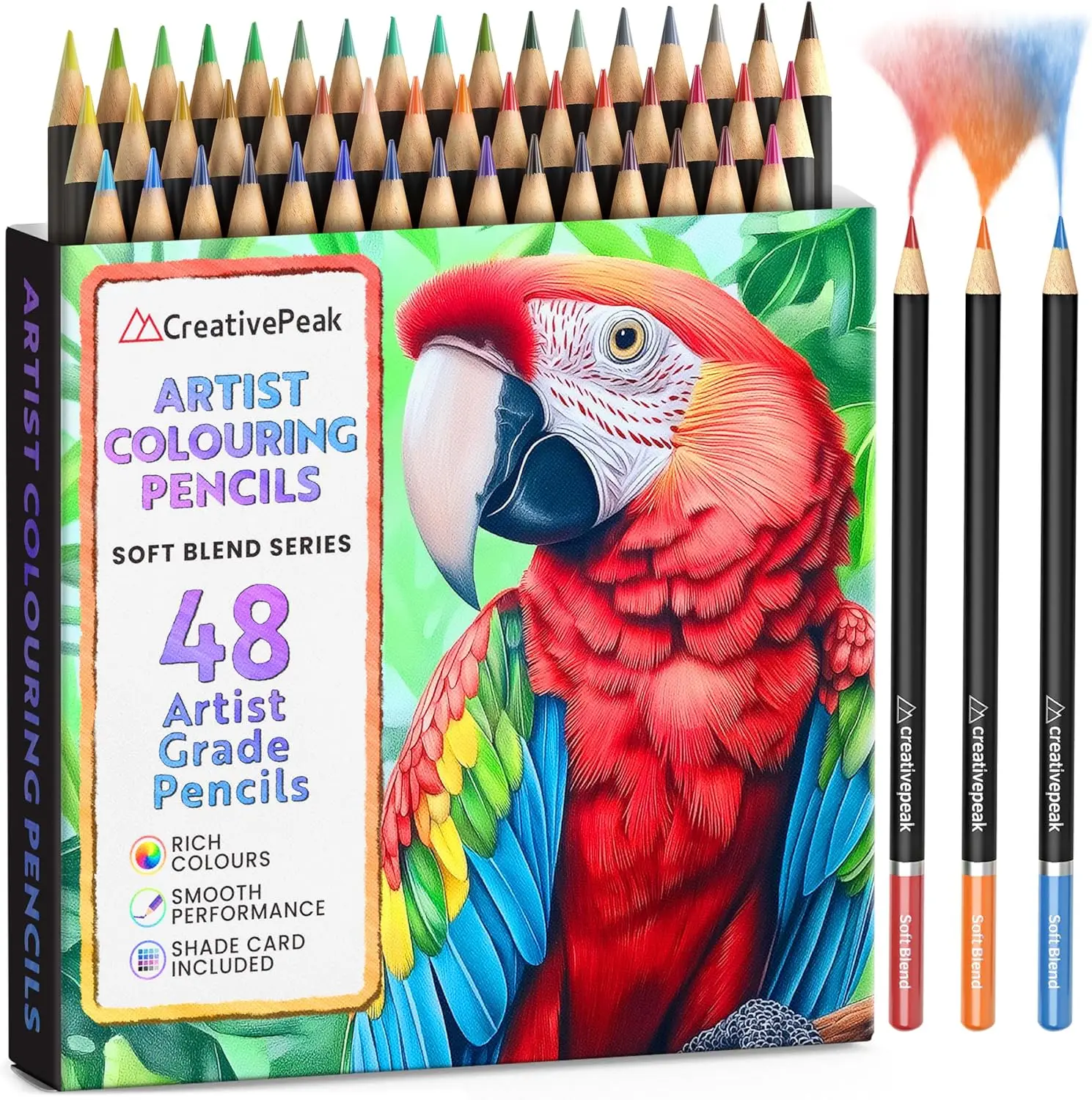 

Набор из 48 ярких цветных карандашей для детей и взрослых - мягкие восковые стержни с цветовым образцом, удобный для путешествий футляр