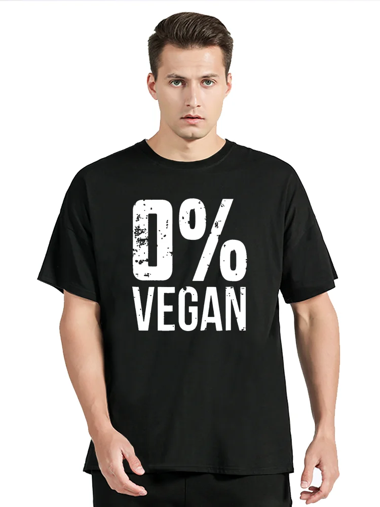 “ 0% Vegan ” Vegetarian T-shirt Printed Cotton Fitness T Shirt Streetwear Graphic Unisex Tops Tees Oversized Fitness Clothing