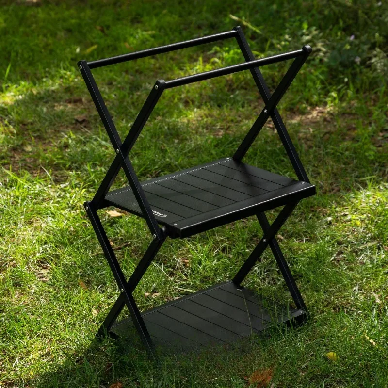 Outdoor camp Rubik's cube table shelf two-layer folding storage rack portable multi-function table