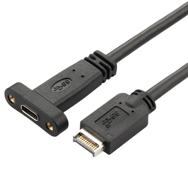 A37T-USB 3.2 KEY-A To Dual Type-C Female TYPE-E Baffle Cable Double Chassis PCI Front Data Adapter Cable High-Speed 10GB