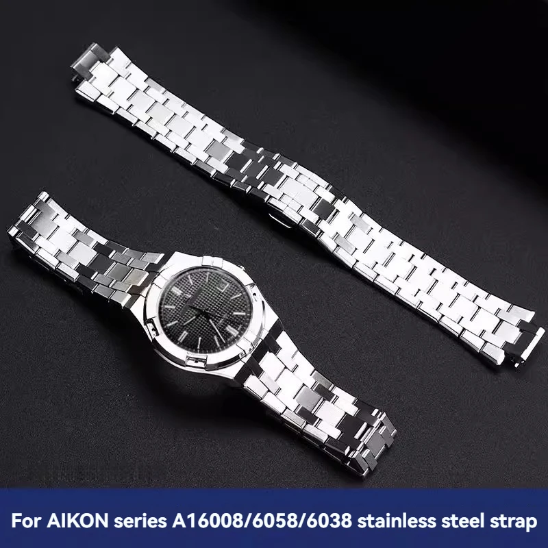 For  MAURICE LACROIX AIKON Series AI6007 AI6008 AI6038 AI6058 AI1108 Special Convex Stainless Steel Strap Metal Watch Band Chain