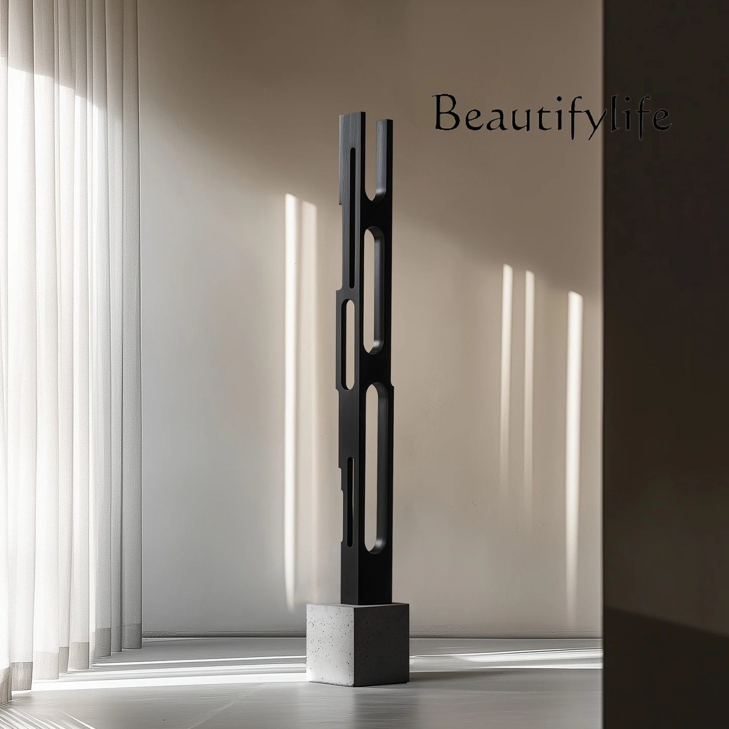 

Modern geometric solid wood sculpture floor-to-ceiling ornaments B & B sales office Hotel lobby art decoration