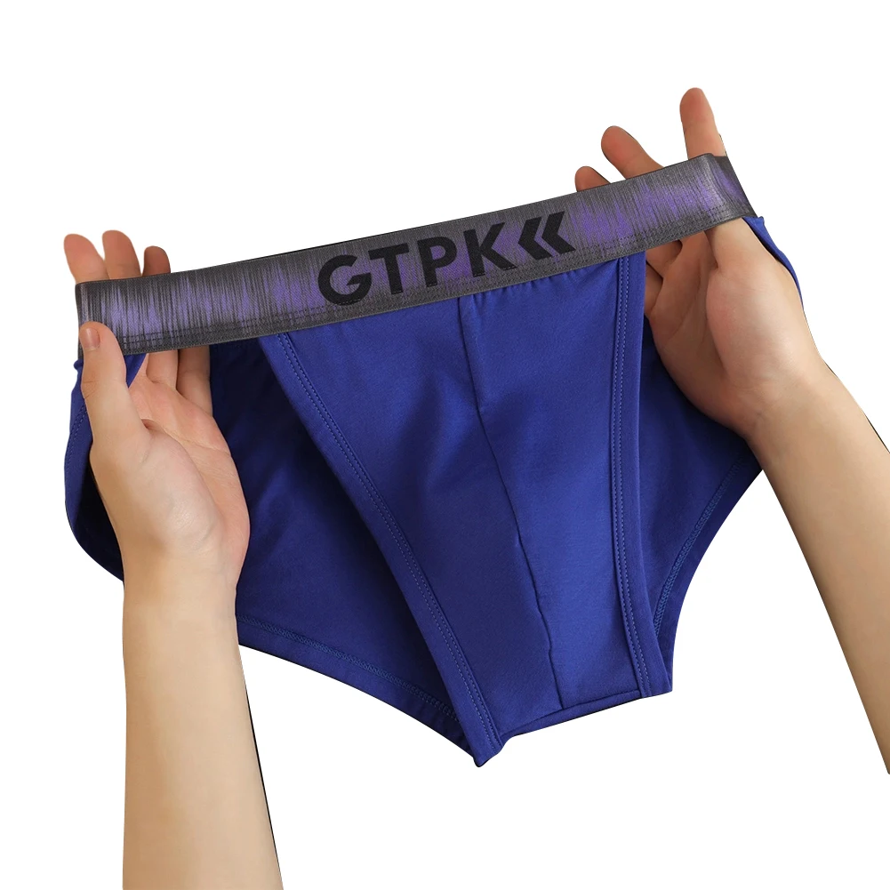 Men Cotton Briefs High Fork Bulge Pouch Soft Breathable Sports Underwear Mid Waist Solid Color Daily Classic Male Underpants