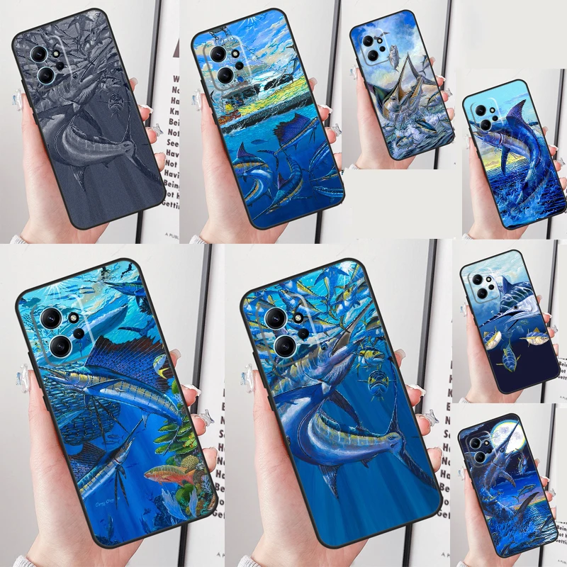 Blue Marlin Painting For Xiaomi Redmi Note 13 Pro 14 12 11 9 10 9S 10S 11S 12S Redmi 13C 10C 12C 14C Phone Case