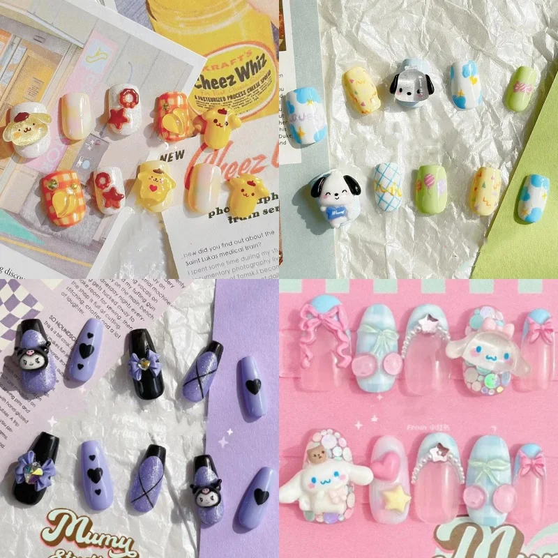 

Kawaii Diy Sanrios My Melody Kuromi Hello Kitty Cinnamoroll понравило пресс накладные ногти роскошный дизайн накладные ногти с клеем