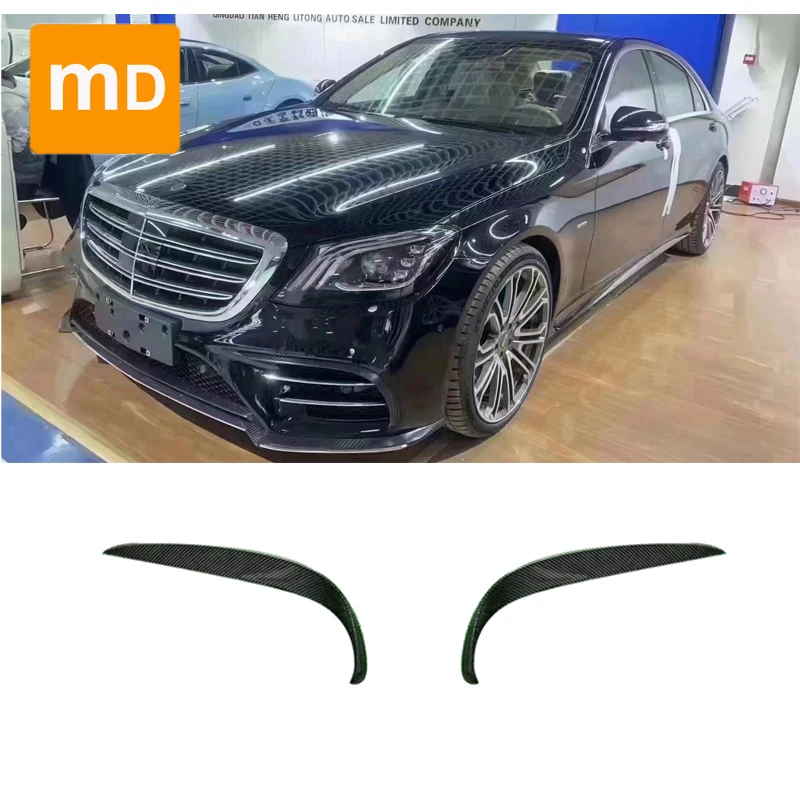 For Mercedes Benz W222 S450 Sport Carbon Fiber Front Bumper Splitter Fins Side Vent Trim Body Kit Guards Car Accessories