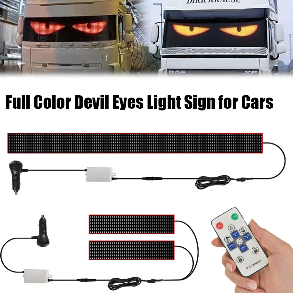 Truck Car Devil Eye LED Pixel Panel Light Remote Control Soft Foldable Lighting Scrolling For Board Windshield 12V 24V