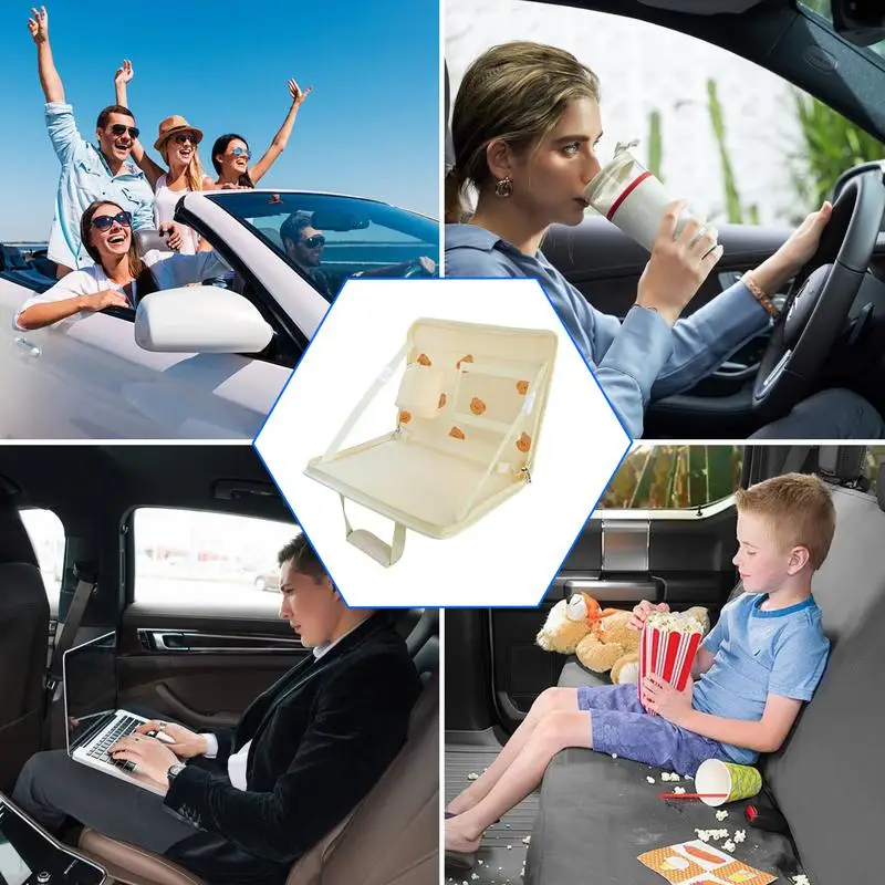 Car Backseat Tray Table Steering Wheel Laptop Desk Car Organizer Food Trays Multifunctional Car Work Table Folding Storage Bag